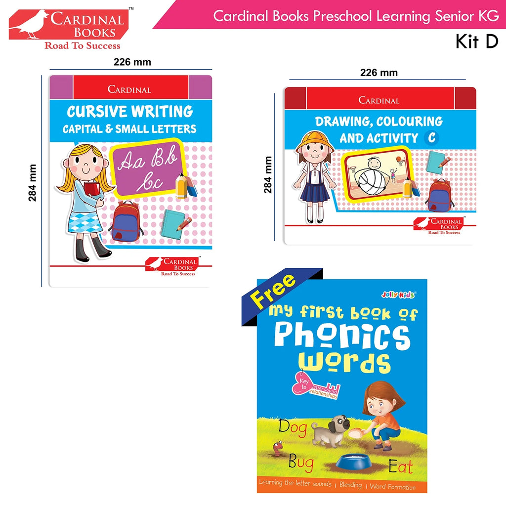 Cardinal Books Preschool Learning Senior KG (UKG) Kit D Set of 16| Cursive Alphabet| Number|Rhymes and Stories| Phonic|Ages 5-6 Years + - Distacart