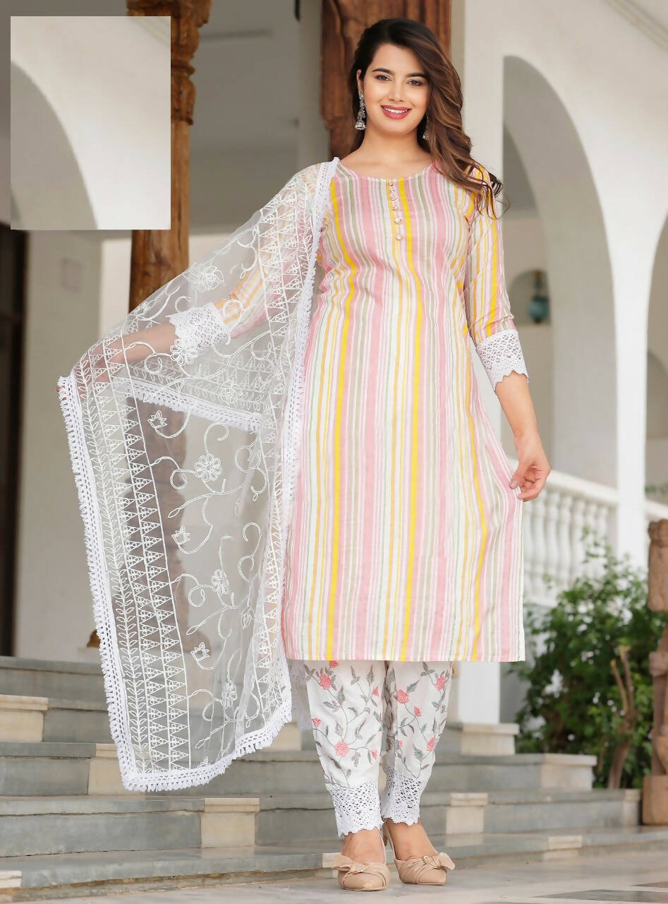 Vamika Lace Work Rayon Multicolor Party Wear/Casual Wear Kurta Set/Suit - Distacart