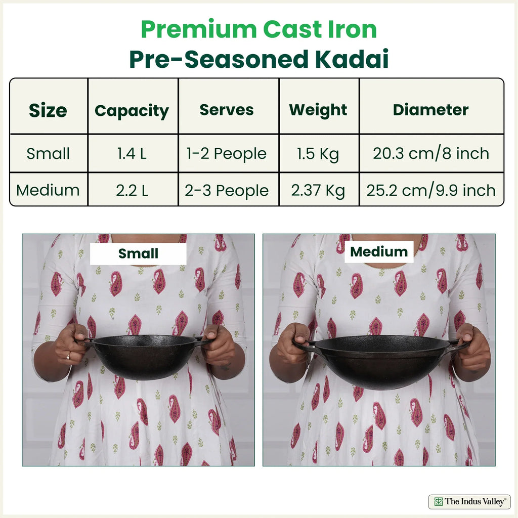 The Indus Valley CASTrong Cast Iron Kadai, Pre-seasoned, Nonstick, 100% Pure, Toxin-free, 20.3cm, 1.4L, 1.5kg