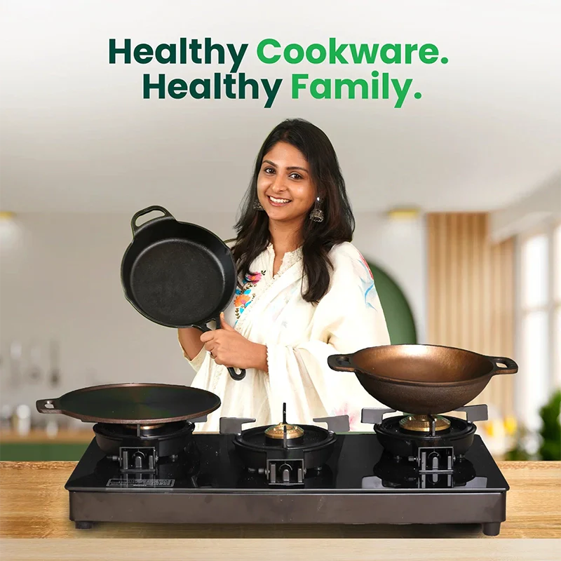 The Indus Valley CASTrong Cast Iron Cookware Set: Tawa + Kadai, Kitchen Set for Home, Pre-seasoned, 100% Pure, Toxin-free, Induction