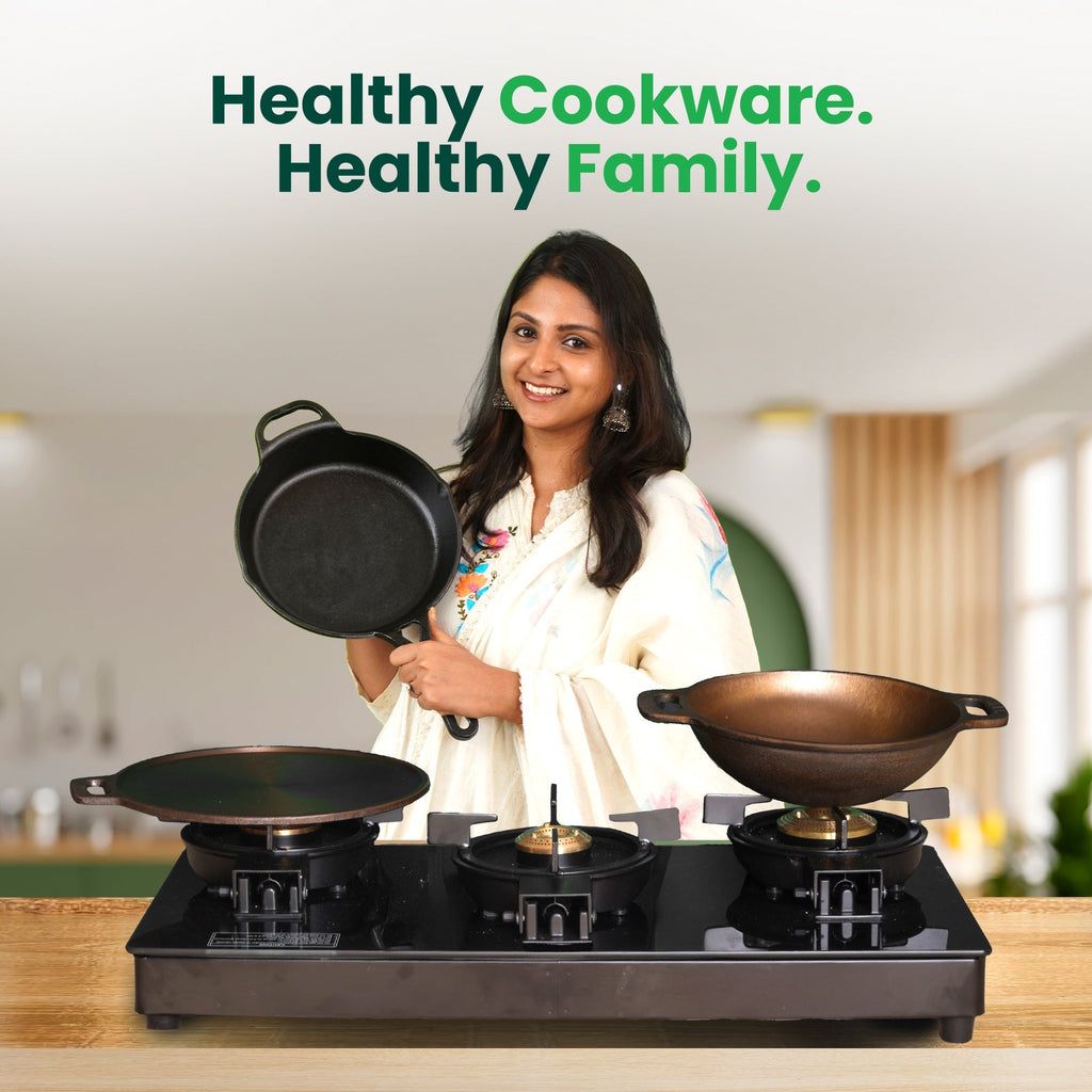 The Indus Valley 12 Pit/Cup CASTrong Cast Iron Kuzhi Paniyaram/Paddu Pan/Appe Maker, Pre-seasoned, 100% Pure, Toxin-free, Spatula, 21 cm, 2.2 kg