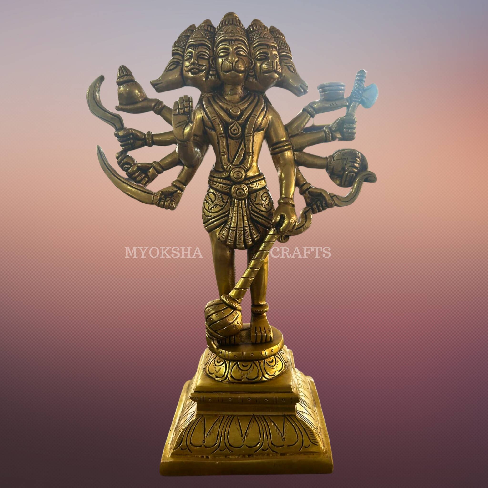 Brass Punchamuki Hanuman Statue