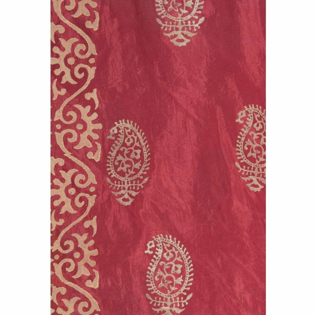A R Silk Women's Gold Print Silk Mehroon Dupattas and Chunnis
