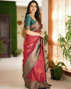 DEIANA'S Beautiful Designer Golden zari Soft Lichi Silk Saree - Maroon