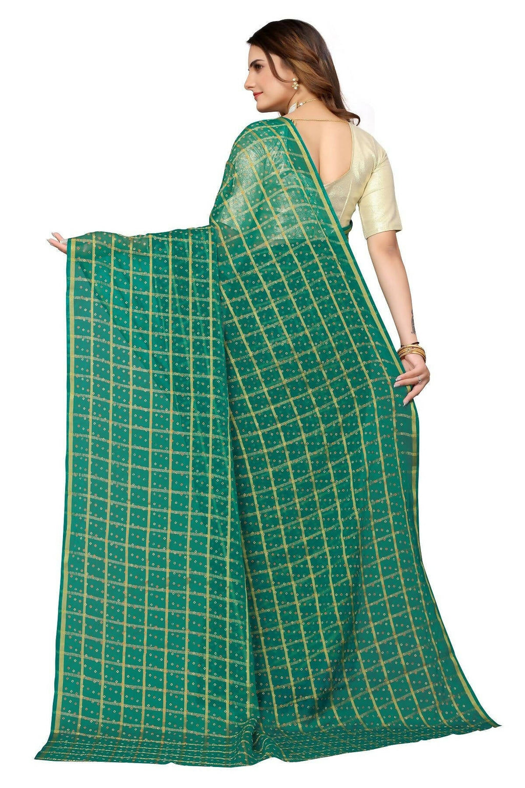 Vamika Green Jari Work Chiffon Saree (GARVITA GREEN) - Distacart