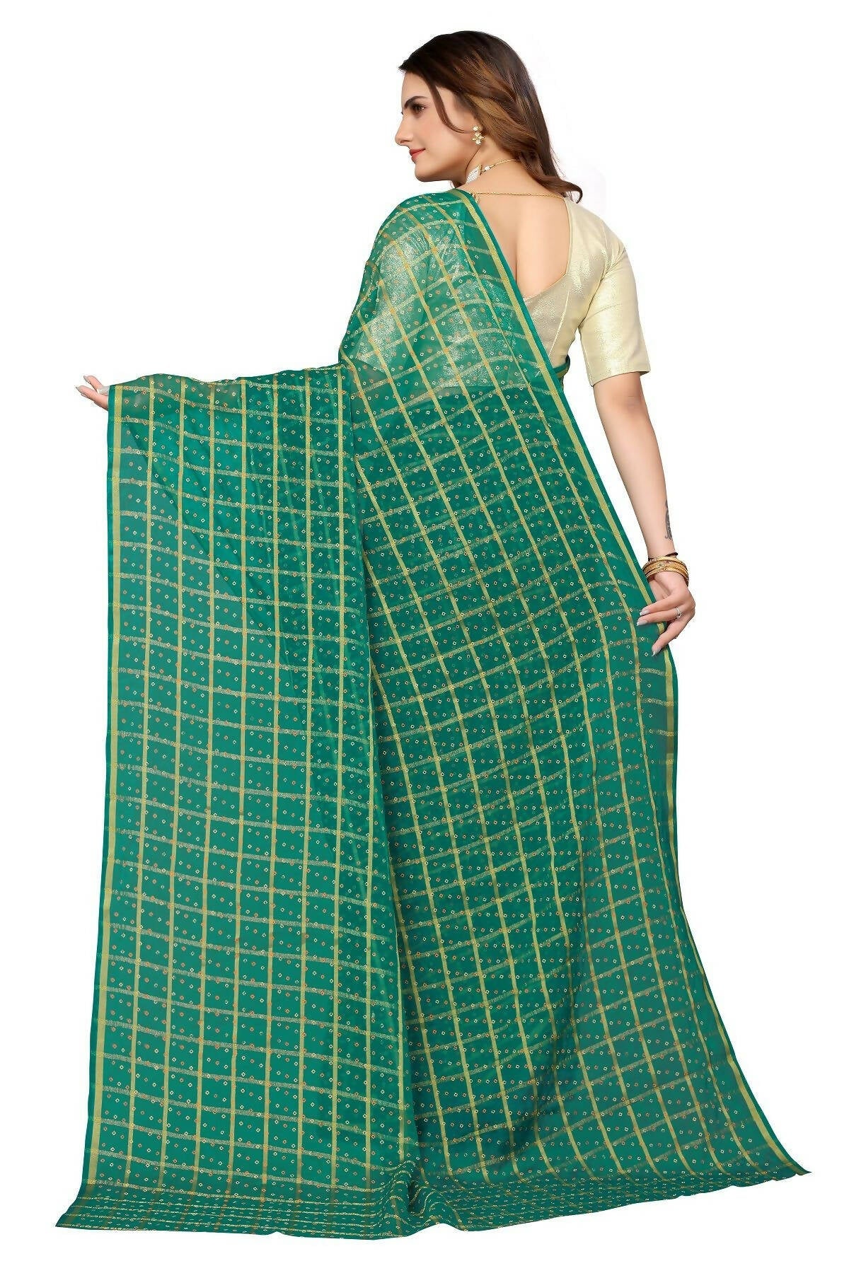 Vamika Green Jari Work Chiffon Saree (GARVITA GREEN) - Distacart
