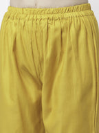 Myshka Women Yellow Viscose Printed 3/4 Sleeve Round Neck Kurta Pant Dupatta Set