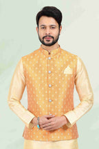 Raivat Ethnic Jacquard Banarasi Silk Woven Work 3 Pics Jacket Set In Mustard Colour - Distacart