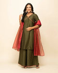 FIORRA Women's Green Silk Blend Straight Kurta Palazzo Set With Dupatta