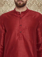 Even Apparels Men's Art Silk Maroon Kurta