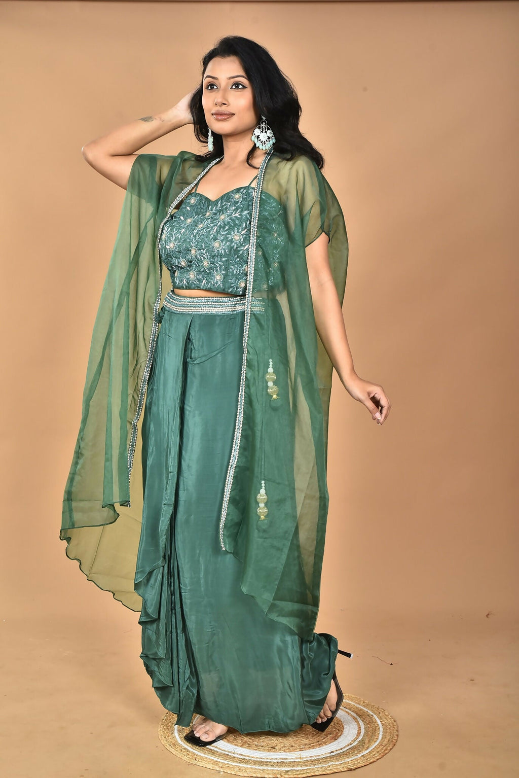 Morchari Women Hand Embroidery Crop Top-Green