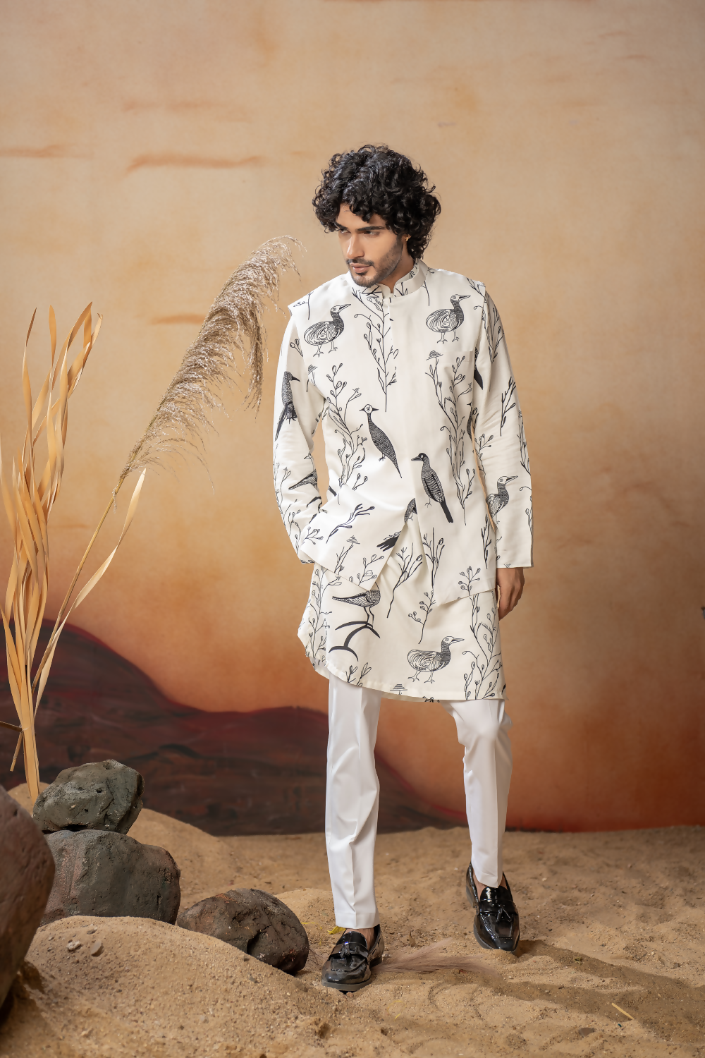Feathered Nature’S Elegance Nehrujacket Set by Hilo Design