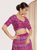 Joban Fashion Purple Chiffon Padded Blouse With Square Neck Elbow Sleeves - Distacart