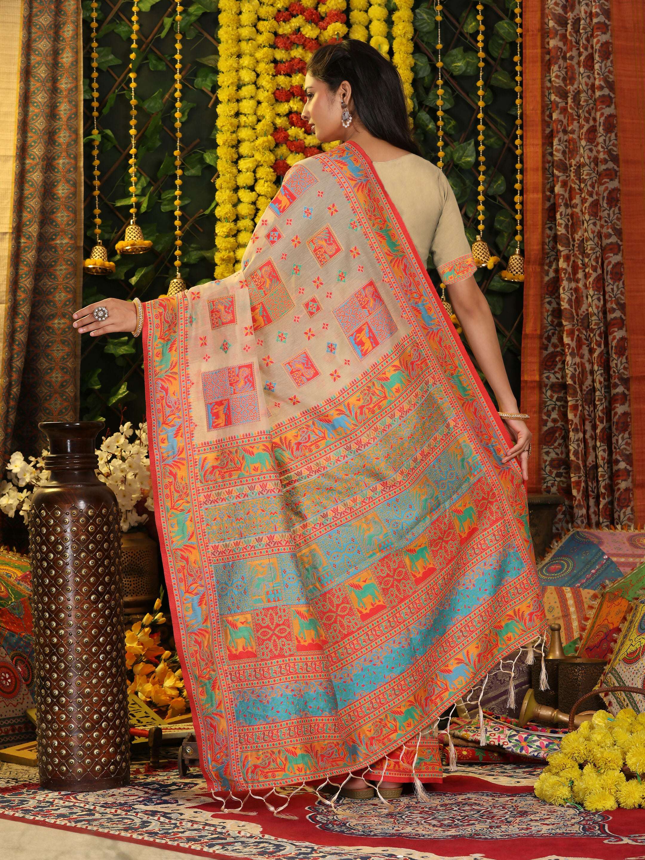 Shree Shyam Fashion Linen Cotton Off White Saree - Distacart