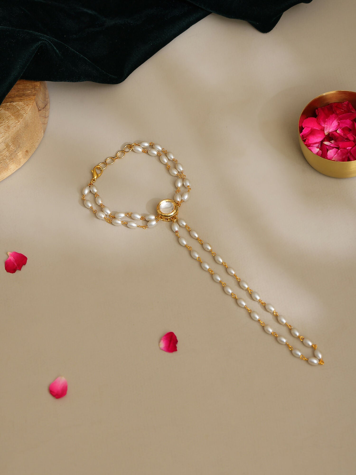 Ruby Raang Gold Kundan & Pearl Haath Phool - Distacart