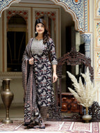 Miravan Women's Multi Colour Floral Printed Embroidery Yoke Design Kurta With Palazzo And Duptta Set