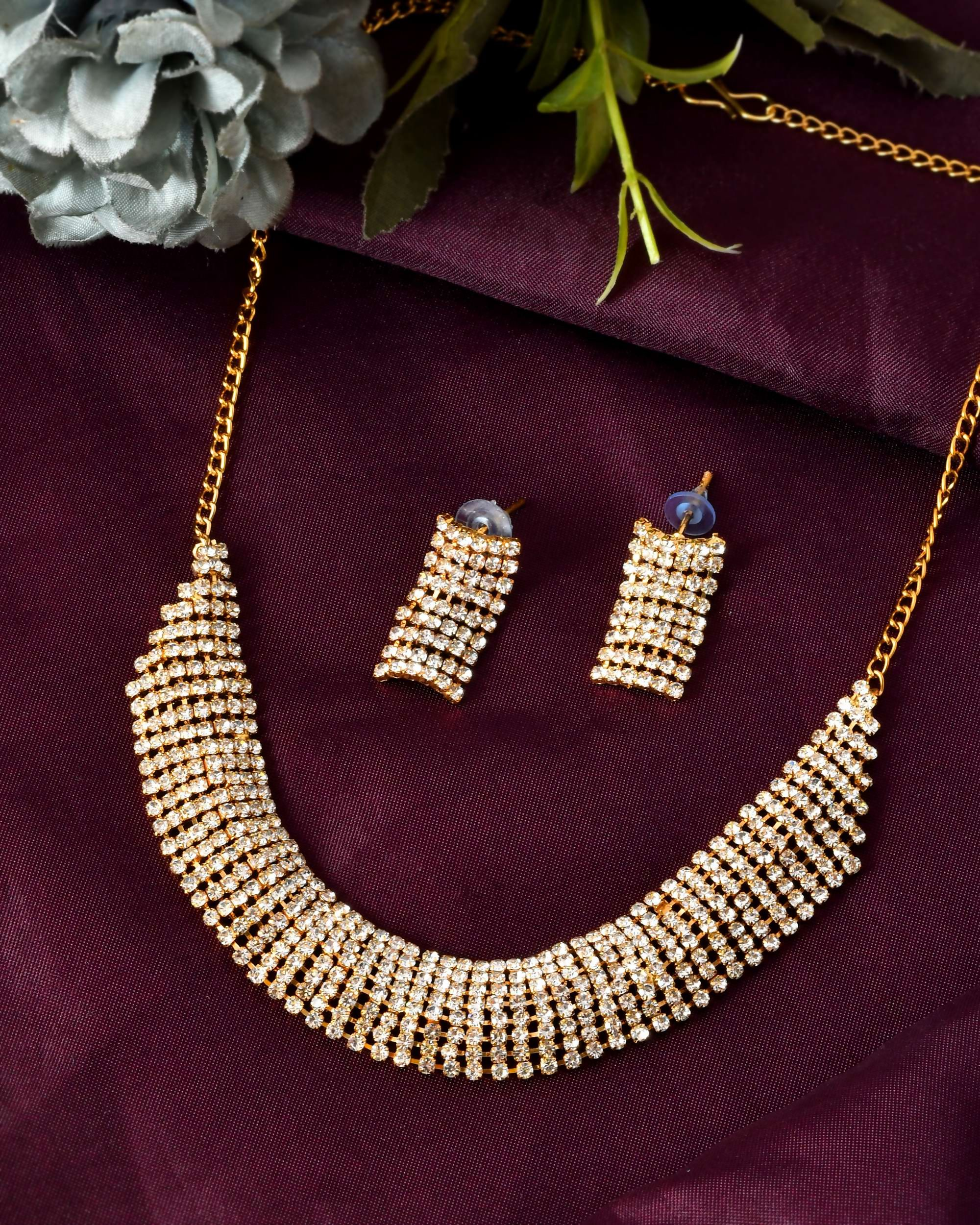Jewels Nest Gold-Plated American Diamond Wide Choker Necklace Set
