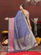 Lorenvalley Fashion Purple Soft Silk Woven Design with Zari Weaving Leheriya Design Saree