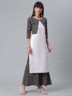 Ahalyaa Light Pink Crepe Solid Kurta And Palazzo Set With Jacket - Distacart