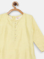 Ahalyaa Yellow Poly Silk Kids Kurta Pant With Dupatta For Girls