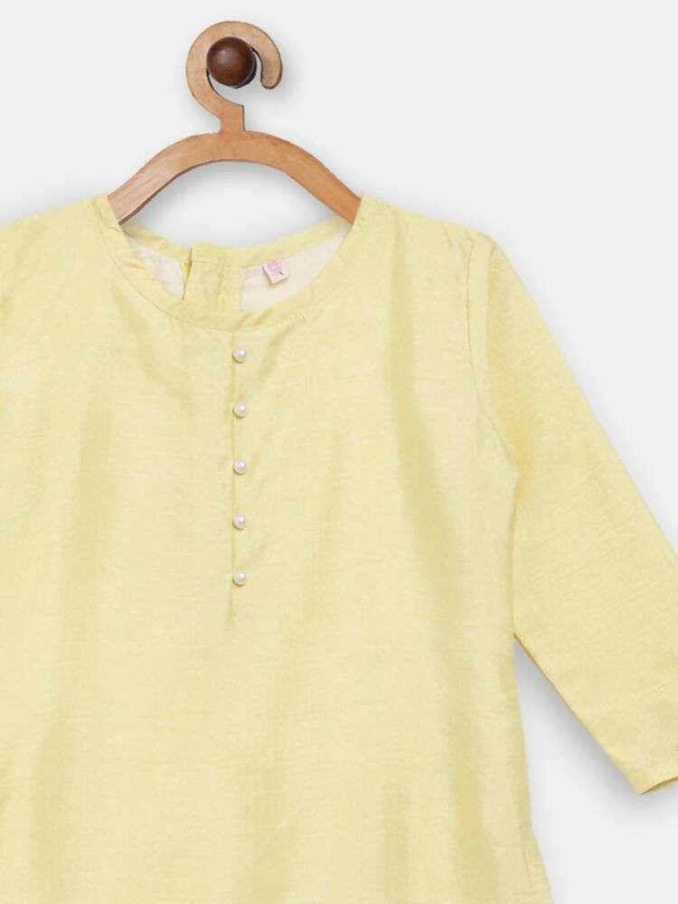 Ahalyaa Yellow Poly Silk Kids Kurta Pant With Dupatta For Girls