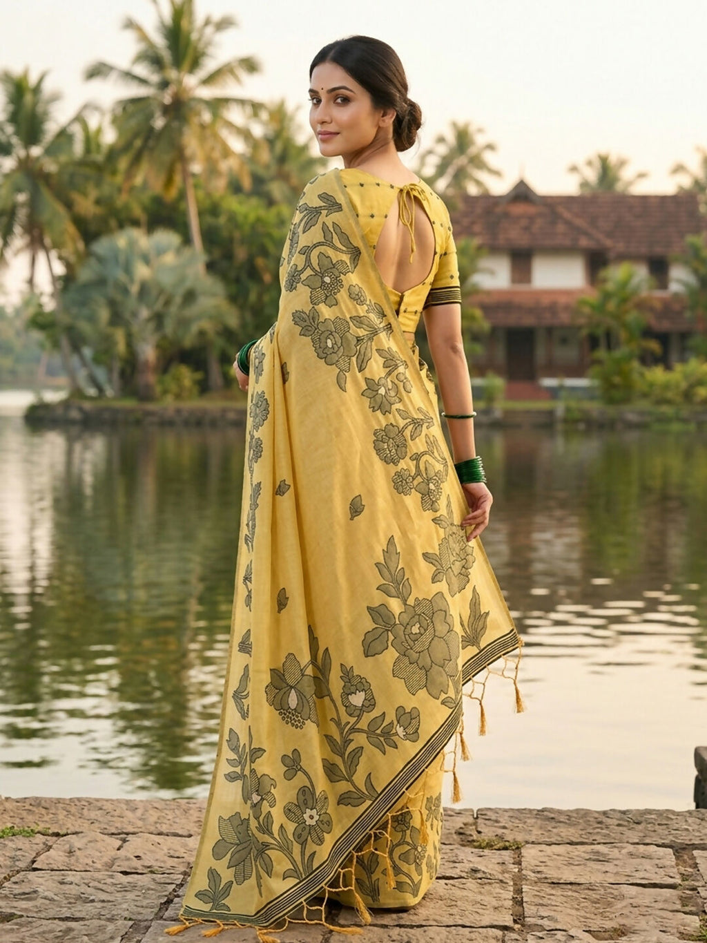 Shree Shyam Fashion Yellow Linen Cotton Saree - Distacart