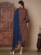 Myshka Women's Multi A-Line Kurta & Trousers With Dupatta