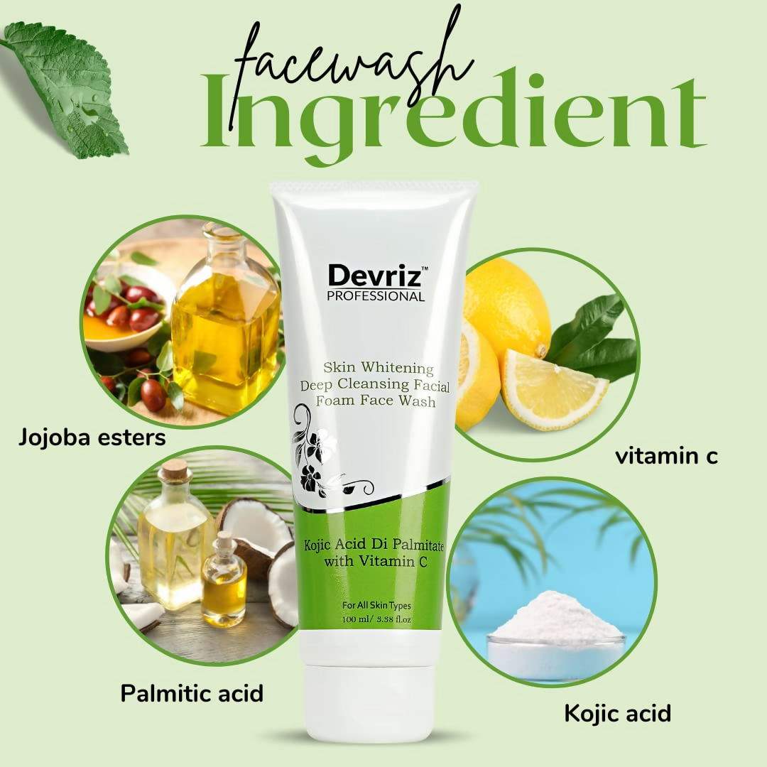 Devriz Professional Kojic Acid Face Wash For Reducing Pigmentation Dark Spots Uneven Skin Tone