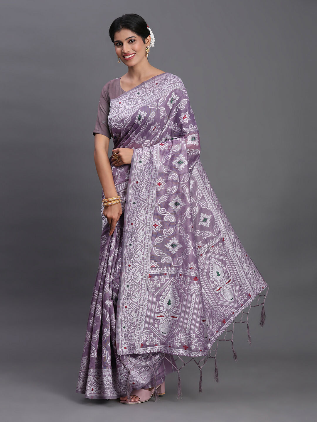 Shree Shyam Fashion Linen Cotton Violet Saree - Distacart