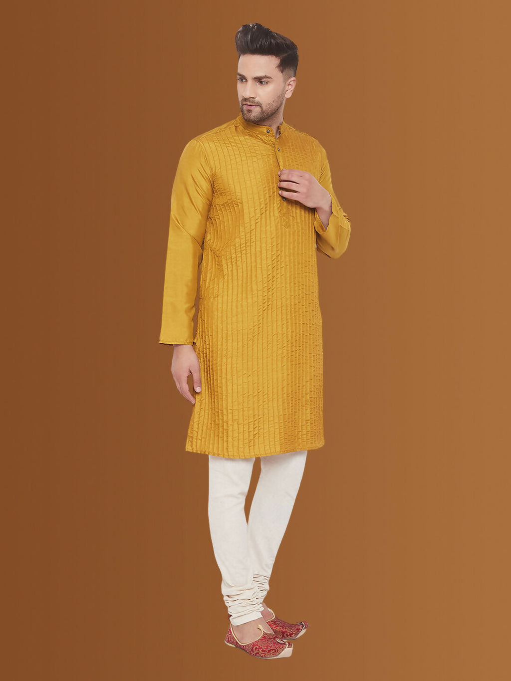 Even Apparels Men's Pintuck Fancy Beige Kurta