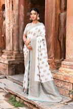 Joban Fashion Light Sky Blue Crepe Chiffon Pure Handloom Banarasi Silk Saree