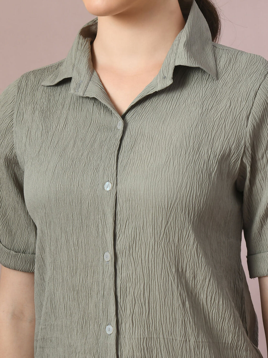 Myshka Women's Grey Solid Shirt Collar Party Shirt With Shorts Co-ord set