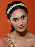 Gold-Plated White Kundan Studded Headband - Ruby Raang - Distacart