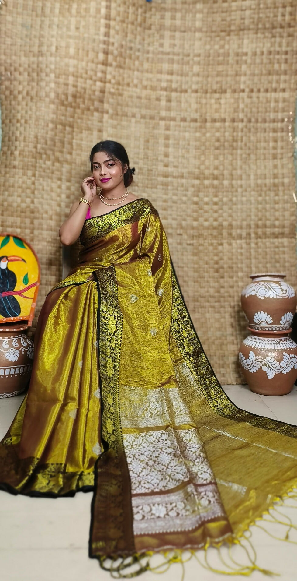 Exclusive Collection Golden Beautiful Tissue Benarasi Saree