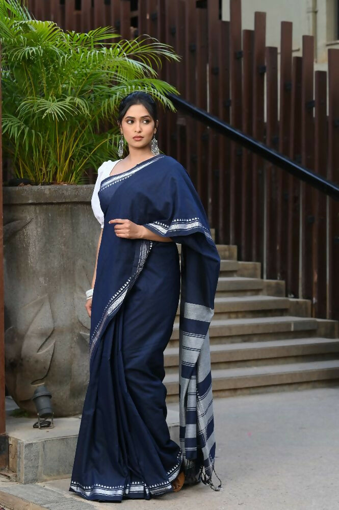 Beatitude Blue Cotton Handloom Saree