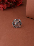 NVR Women's Oxidised Silver Plated Adjustable Finger Ring