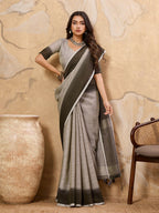Shree Shyam Fashion Charcoal Grey Linen Saree - Distacart