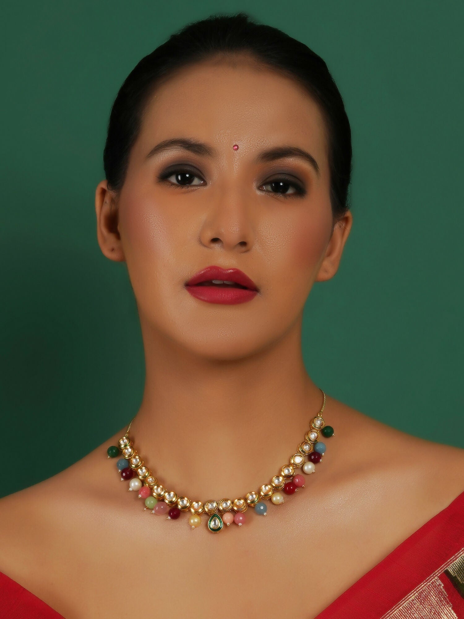 Kundan Necklace (Multi Color) - Ruby Raang