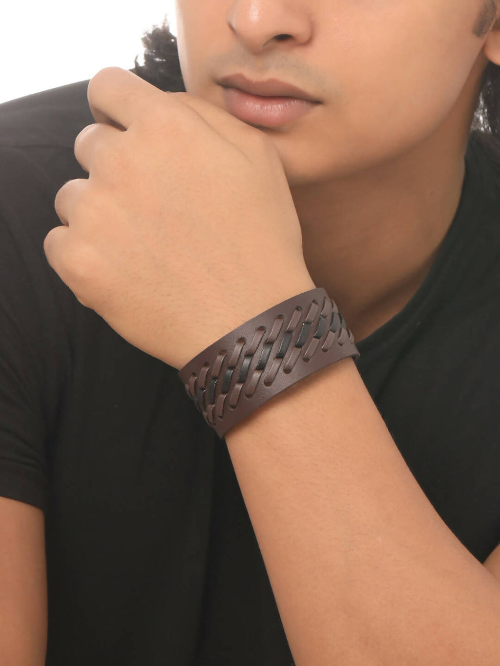 NVR Men's Brown Leather Bracelet - Distacart