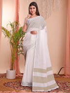 Shree Shyam Fashion The White Loom White Linen Cotton Saree