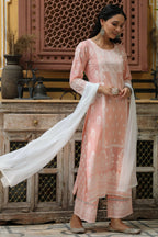 Juniper Women's Peach Printed Straight Kurta Sets - Distacart