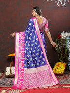 Lorenvalley Fashion Blue Organza Silk Woven Design with Meenakari Weaving Saree