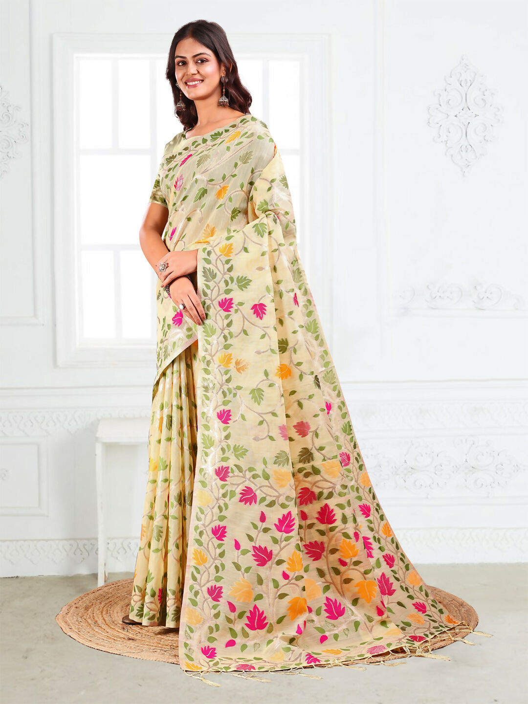 Shree Shyam Fashion Linen Cotton Off White Saree - Distacart