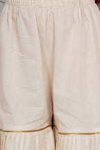 Little Bansi Girls Cotton Kurta frock with Sharara & Dupatta - Brown & Cream