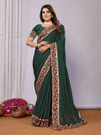 Green Silk Georgette Resham And Zari Embroidery Stone Handwork Saree - Norita Saumya