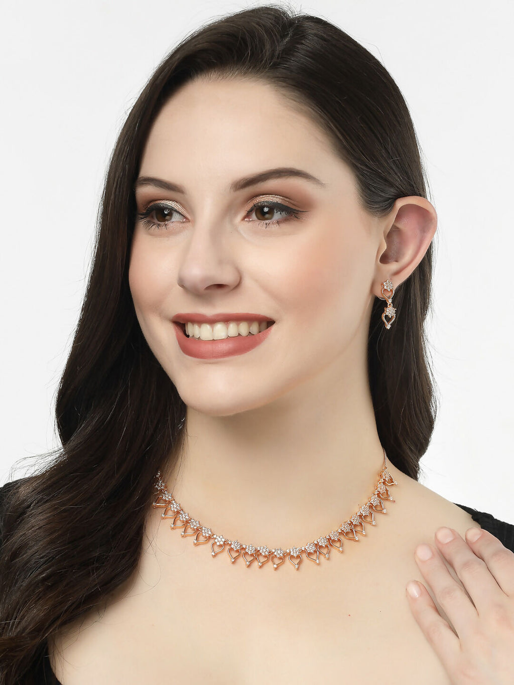 NVR Women's Gold-Polished American Diamond-Studded Handcrafted Jewellery Set