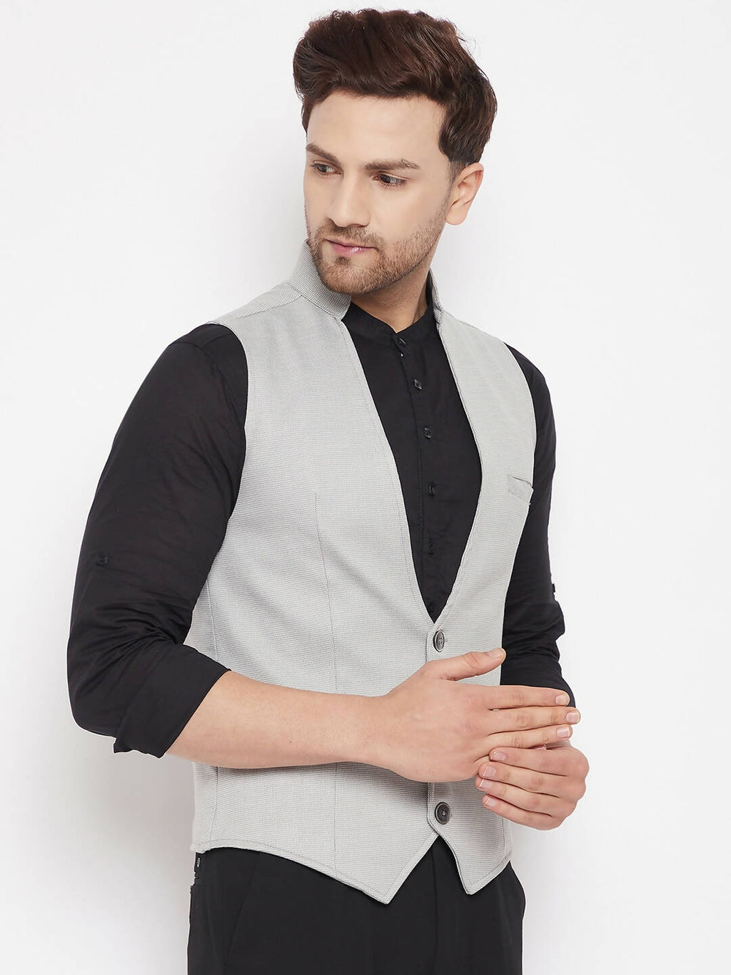 Even Apparels Grey Merino Men Woven Nehru Jacket - Distacart