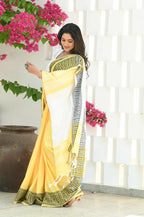 Beatitude Yellow Cotton Jacqaurd Border Tangail Handloom Saree