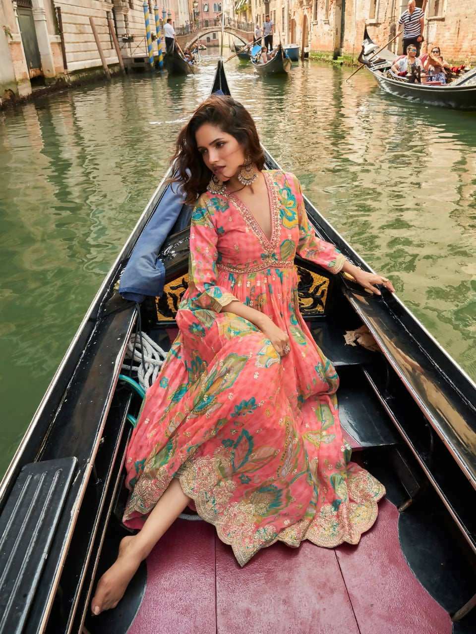 Anaita Pink Chinon Silk Readymade Anarkali Suit with Embroidery Work - Distacart
