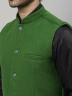 Even Apparels Pure Wool Nehru Jacket - Green
